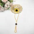 Miniatur-Strohhut für Haustiere mit einer leuchtend gelben Sonnenblume als Zubehör - Größe S (Durchmesser 10cm) / Natürliches Stroh (Sonnenblume Stil 2)