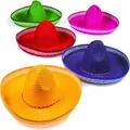 Set of five vibrant colorful Mexican straw sombreros for adult party and sun protection - L (58-60cm) / Other Colors Custom