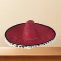 Cappello di paglia messicano rosso tradizionale con pompon bianchi per carnevale - Rosso Con Pompon Bianchi (Stile 3)