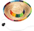 Nahaufnahme eines Mini-Sombreros aus Stroh mit buntem Regenbogenstreifen-Besatz - Mexikanischer Sombrero-Hut