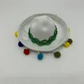 White mini pet sombrero hat with colorful pom-poms for dog party costume - White Leaf Colorful Pom Pom Style (Style 9)