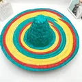 Detailansicht eines bunten mexikanischen Strohhuts für festliche Partys und Dekorationen - Blauer Rand Schlichter Stil / 60cm Durchmesser / Bunt