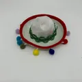 Mini pet Mexican sombrero hat with colorful pompoms and green trim for dog party - White Red Edge Colorful Pom Pom Embroidered Style (Style 11)