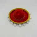 Miniature red felt pet sombrero hat with yellow brim gold trim and white pom-poms for dogs - Red Yellow Edge White Pom Pom Braid Style (Style 16)
