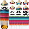 Mini sombrero messicani e poncho colorati per decorazione bottiglie di vino da festa - Set Decorativo Messicano 2 (Senza Baffi)