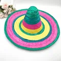 Farbenfroher mexikanischer Strohhut für Halloween-Partys und Festivals - Grüner Rand Schlichter Stil / 50cm Durchmesser / Bunt