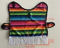 Mexican party striped pet poncho with white tassels and measurement annotations - S / Rainbow Stripe Cloak Hat Set
