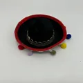Mini black Mexican sombrero hat for pets with colorful pom-pom trim and golden band - Black Red Edge Colorful Pom Pom Braid Style (Style 21)