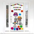 Vibrant Day of the Dead door decoration kit featuring skeletons and colorful paper pom-poms - Decoration Kit 8
