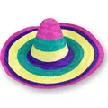 Traditioneller farbenfroher mexikanischer Strohhut für Halloween-Partys und Feste - Einheitsgröße / Rosaroter Rand Sombrero
