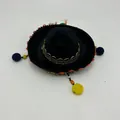 Miniature black Mexican sombrero hat with colorful pom-poms for pet costume party - Black Colorful Beads Pom Pom Style (Style 31)