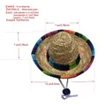 Mini Mexicaanse strohoed met kleurrijke rand, gedetailleerde 14 cm maat en materiaal info - Veelkleurige Bies Strohoed (Met Touw) / 15cm