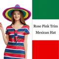 Sombrero messicano da festa con bordo rosso rosa e strisce colorate per travestimenti - Cappello Messicano / Sombrero Bordo Rosso Rosa