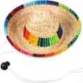 Petit chapeau de paille mexicain avec bande à rayures colorées pour animaux - Chapeau