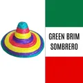Cappello messicano di paglia multicolore con bordo verde per feste di carnevale e party - Cappello Messicano / Sombrero Bordo Verde