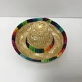 Mini Mexican straw hat with vibrant rainbow fabric trim shown in a detailed close-up - Straw Woven Colorful Ribbon Style (1号) / Headband Style / No. 1