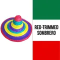 Cappello messicano colorato in paglia sombrero con tesa rossa larga per le feste - Cappello Messicano / Sombrero Bordo Rosso
