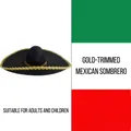 Sombrero messicano nero tradizionale con elegante bordo dorato per adulti e bambini - Cappello Messicano / Sombrero Bordo Dorato