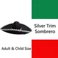 Schwarzer mexikanischer Sombrero mit Silberrand für Erwachsene und Kinder - Mexikanischer Hut / Silberner Rand Sombrero