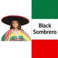 Traditioneller schwarzer mexikanischer Sombrero mit roten Bommeln für Kinderpartys - Mexikanischer Hut / Schwarzer Sombrero