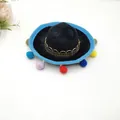 Detalle de un mini sombrero mexicano con pompones de colores para decoraciones de fiesta - Fieltro Negro (Style 4) / Diámetro 16cm / Sombrero Negro Pompón Multicolor (Style 4)