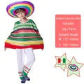 Disfraz de poncho mexicano con sombrero de paja colorido para niños fiesta Halloween - M / Top Y Pantalón / Con Gorro / Conjunto Mexicano Verde
