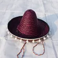 Vibrant purple Mexican sombrero featuring white pom-poms for Halloween costume party fun - Diameter 35cm (Fits 2-10 Years) / Purple