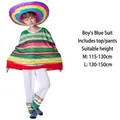 Mexikanisches Halloween-Kostüm für Kinder mit bunt gestreiftem Poncho und Sombrero-Hut - M (Größe 115-130cm) / Oberteil Und Hose (Ohne Hut) / Grün
