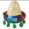 Mini cappello messicano di paglia con tesa colorata e pompon per bottiglie di vino - Cappello con Pompon Verde