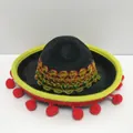 Mini sombrero messicano in feltro nero con pompon rossi per decorazione di feste - Misura 7