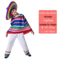 Mexikanisches Folklore-Kostüm für Kinder mit gestreiftem Poncho und Sombrero-Hut - M (Größe 115-130cm) / Oberteil Und Hose (Ohne Hut) / Blau