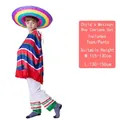 Mexikanisches Kinder-Poncho-Kostümset mit buntem Regenbogengrashut für Halloween - M (Größe 115-130cm) / Oberteil Und Hose (Ohne Hut) / Rot