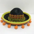 Mini cappello messicano sombrero decorazione festa in feltro nero e pompon arancioni - Misura 8
