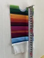 Mini colorful Mexican serape style bottle poncho with white fringe for pet and doll - Fringe Style Mini Poncho