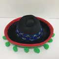 Mini sombrero messicano nero con tesa rossa e pompon verdi per decorazione di feste. - Misura 9