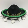 Mini cappello sombrero messicano nero con bordo verde e pompon bianchi decorativo - Taglia 18