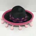 Mini cappello sombrero messicano nero e rosa con pompon per decorazioni di carnevale - Taglia 20