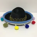 Mini sombrero messicano nero con finiture dorate e pompon colorati per decorazione di carnevale - Stile 21 (Pompon 2)