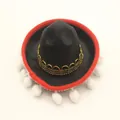Mini sombrero messicano nero con bordo rosso e pompon bianchi per decorazione feste - Stile 28