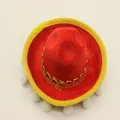 Mini cappello sombrero messicano rosso con tesa gialla e decorazioni di pompon bianchi - Stile 29