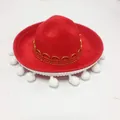 Mini sombrero messicano rosso con bordo dorato e pompon bianchi per decorazione festa - 39