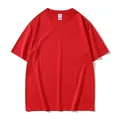 Loose fit red combed cotton short-sleeved T-shirt with crewneck design - 150 / Top / China Red