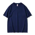 Classic navy blue cotton short-sleeved T-shirt with drop shoulder and crew neck design - S / Top / Navy Blue
