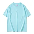 Comfortable light blue 220g combed cotton crew neck T-shirt in loose-fit drop shoulder style - 150 / Top / Aruba Blue