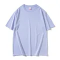 Loose fit 220g combed long-staple cotton crewneck T-shirt in light purple color - 150 / Top / Purple Periwinkle Flower