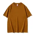 Mustard yellow 220g combed cotton short-sleeve T-shirt with loose drop shoulder - 130 / Top / Chestnut Red