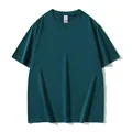 High-quality 220g combed cotton short sleeve T-shirt in dark teal with a loose drop shoulder fit - S / Top / Emerald