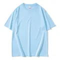T-shirt azzurra a girocollo con stile a spalle calate in cotone pettinato di alta qualità - 3XL / Tops / Blu fiume