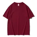 Loose fit 220g combed cotton drop-shoulder crewneck T-shirt in burgundy red color - S / Top / Ancorra Red