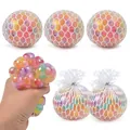 Kleurrijke mesh squishy stressbal druivenspeelgoed voor sensorisch spel en knijpen - Set van 12 / Gemarmerde Parel Druifbal met Net